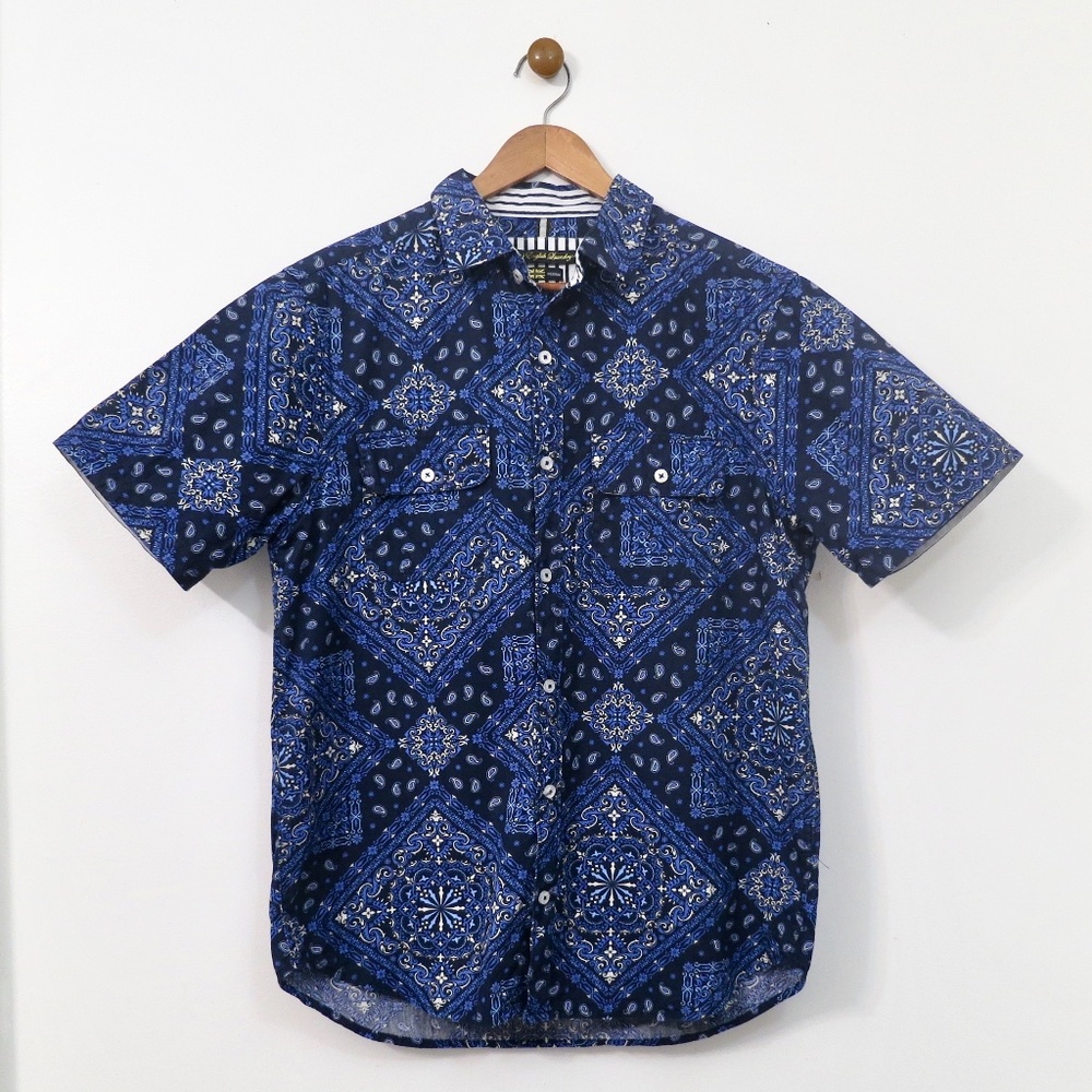 English Laundry 100% Cotton Paisley Print Button Up Short Sleeve Size Medium